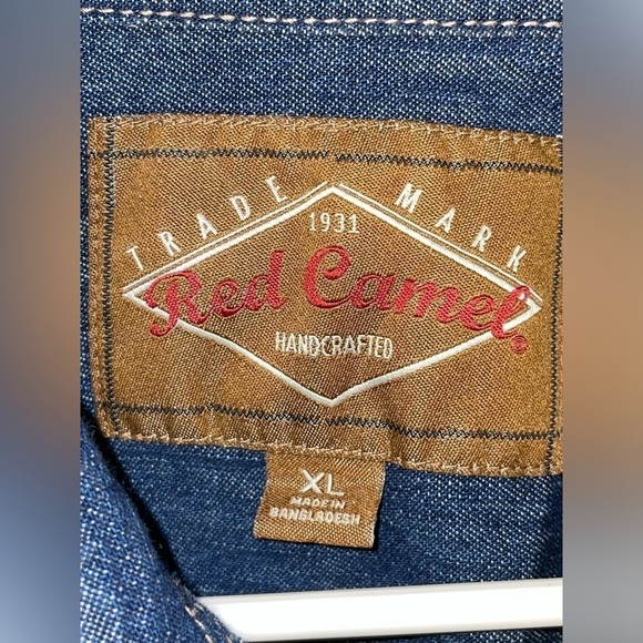 Vintage Red Camel Shirt /Blue/Denim Cotton Pearl Snaps Men's XL - Picture 6 of 9